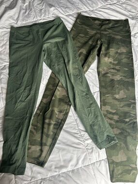 Old Navy Olive Green Leggings Duo — Solid & Camo